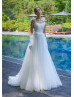 Double Straps Beaded Ivory Glitter Tulle Wedding Dress